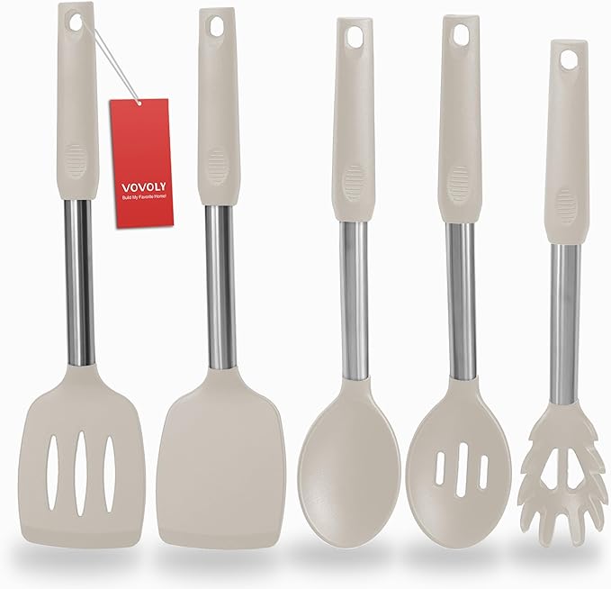 Silicone Spatula and Cooking Spoon, 5 Pack Non-Stick Cooking Utensils by VOVOLY