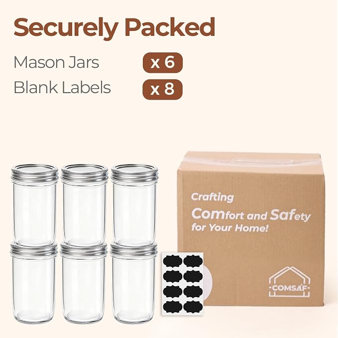ComSaf 12 oz Mason Jars with Lids 6 Pcs, Regular Mouth Canning Jars with Seal - Image 8