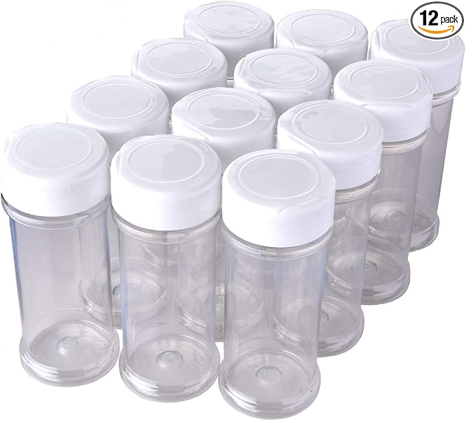 12 Pack of 6 Oz. Empty Clear Plastic Spice Bottles by XyloBurst