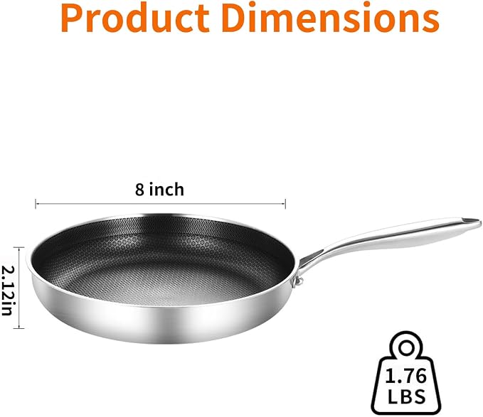 DELARLO 8inch Tri-Ply Stainless Steel Frying Pan - Image 4