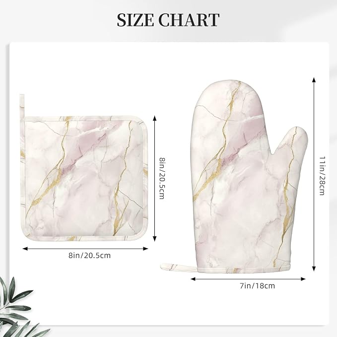 Oven Mitts and Pot Holders Light Pink White Marble Silicone Kitchen Accessories - Image 3