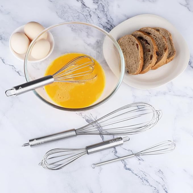 HOTEC 4 Pieces Stainless Steel Whisks Set Wire Whisk Balloon Whisk Egg Beater - Image 8