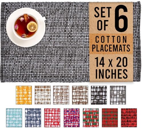 Urban Villa Two Tone Placemat Cotton Tablemat 14x20 (Set of 6) Black