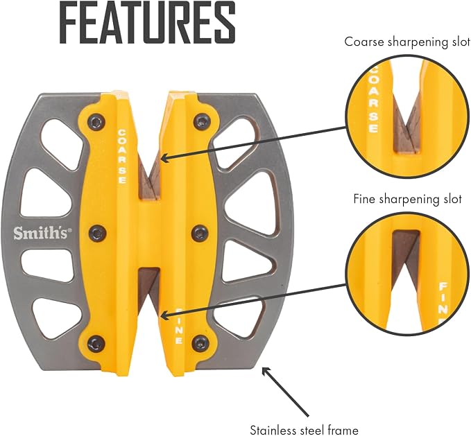 Smith’s 51176 Stainless Steel 2-Step Knife Sharpener | Yellow | Preset Coarse & - Image 3