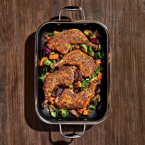 HexClad Hybrid 9x13 Inch Rectangular Nonstick Roasting Pan with Rack