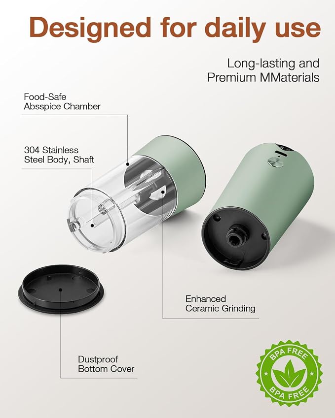 Electric Salt and Pepper Grinder Set–USB-C Rechargeable Charging Base Pepper - Image 5