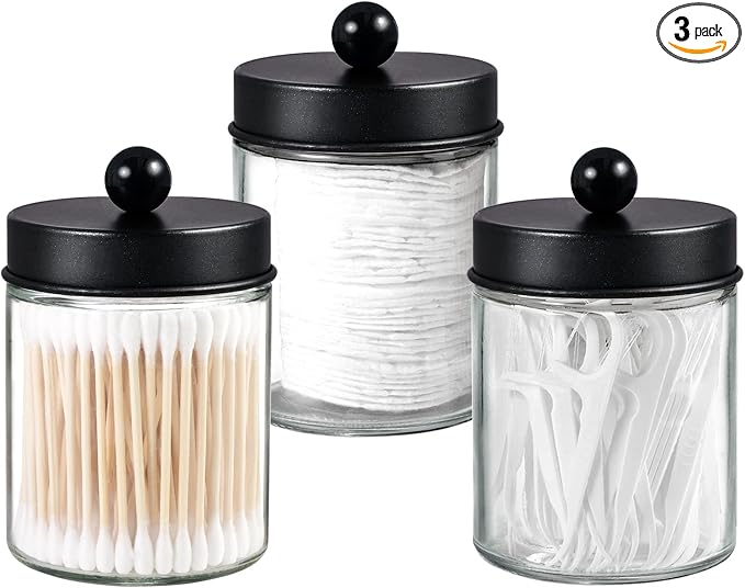 3 Pack Apothecary Jar Canisters Bathroom Vanity Organizer by Komashr