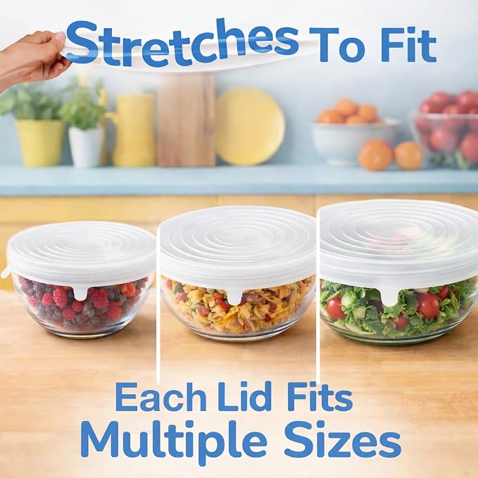 HIC Kitchen Reusable Stretch Food Storage Lids, 13-Piece Set, Includes 12 Lids - Image 2