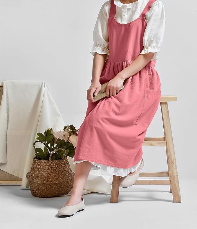 Uaussi Cotton Linen Apron Cross Back Work Apron - Image 4