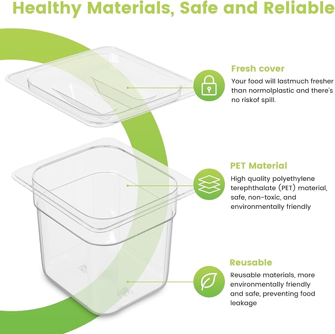 12 Pack Plastic Food Pan with Lid 1/6 Size 4 Inch Deep Restaurant Clear Food - Image 3