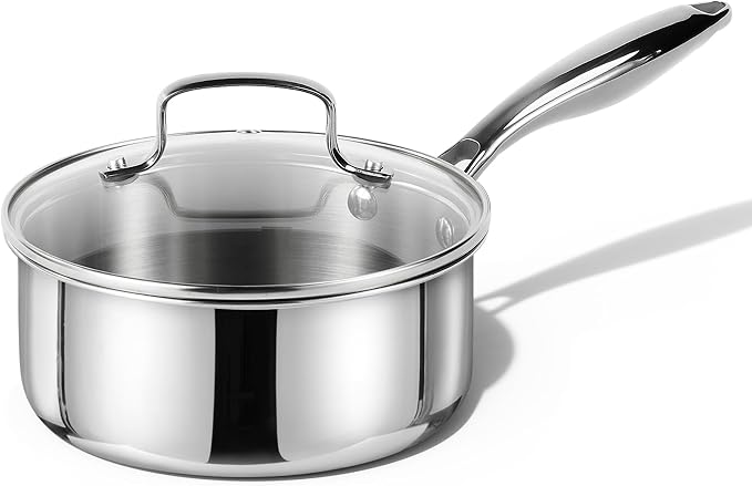CAROTE 1.5Qt Stainless Steel Saucepan, Non-Toxic 3-Ply Stainless Steel Cookware by CAROTE