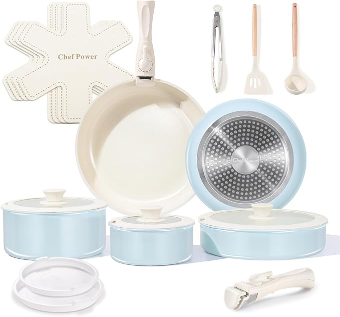 Chef Power Ceramic Nonstick Pots and Pans Set 19 Piece by ChefPower
