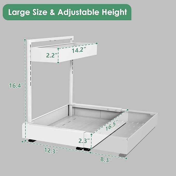 REALINN Under Sink Organizer Pull Out, L-Shaped 2 Tier Cabinet Organizer - Image 5