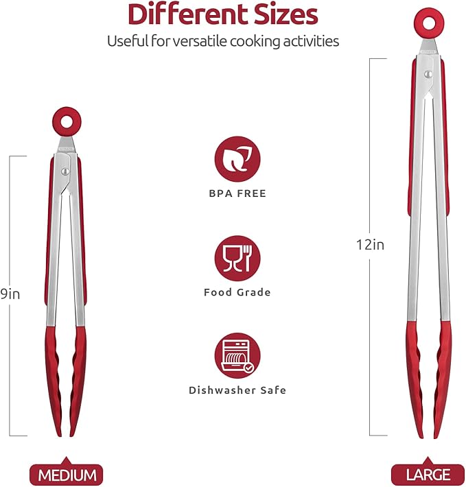 600ºF Heat Resistant Kitchen Tongs: U-Taste 9+12 inch Silicone Cooking Tong Set - Image 2