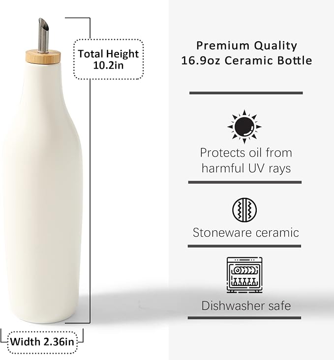 HOMCDALY Olive Oil and Vinegar Dispenser Set, Two 16oz Ceramic Oil Dispenser - Image 4
