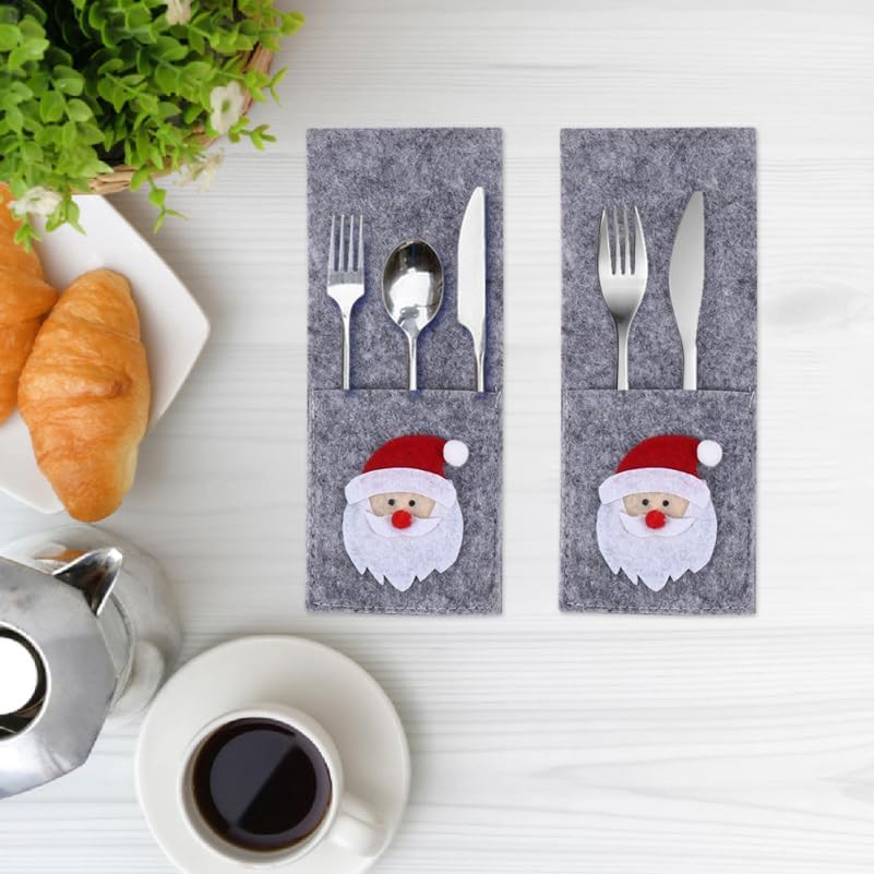 Kichvoe 8pcs Christmas Cutlery Holder Pouch Bags Santa Knife and Fork
