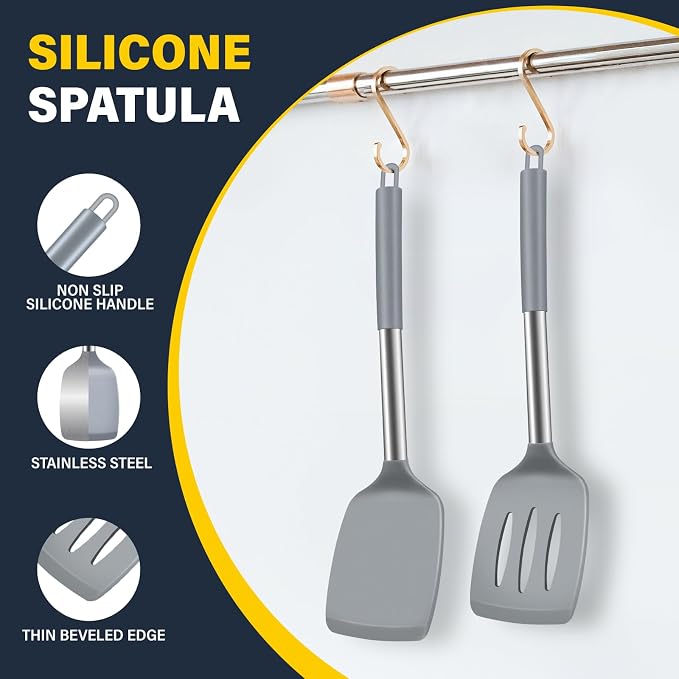 2 Pack Silicone Spatula Set, Solid & Slotted Turner - Image 6