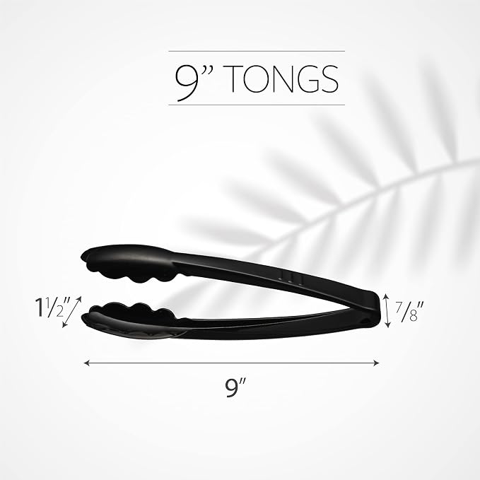 Plasticpro 9'' Serving Tongs Heavy Duty Reusable Kitchen and BBQ Black Serving - Image 5