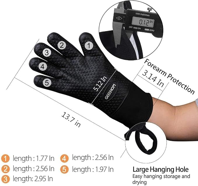 GEEKHOM BBQ Gloves Heat Resistant, 13.7 Inch Long Waterproof Silicone Oven Mitts - Image 7