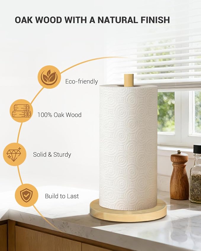 NESAPTO Paper Towel Holder Countertop, Wooden Freestanding Paper Towel Stand - Image 5