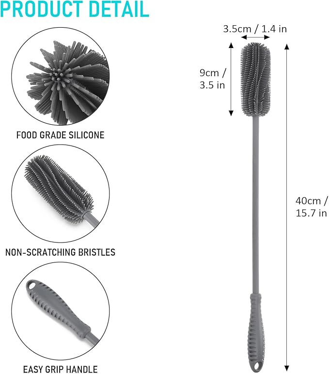 15.7" Silicone Bottle Brush, ddLUCK Water Bottle Cleaner Brush - Image 3
