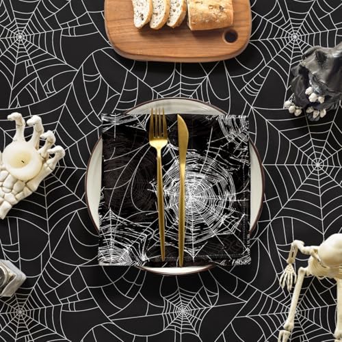 Horaldaily Halloween Tablecloth 52 x 70 Inch Rectangular Cobweb Black