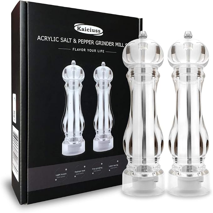 salt and pepper grinder mill set refillable large, the best transparent acrylic by Kaiciuss