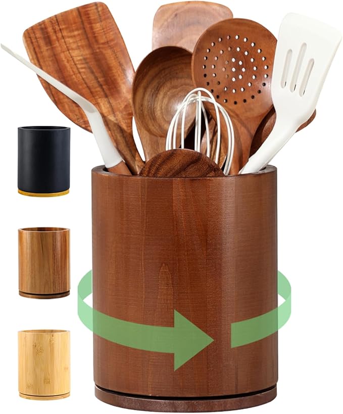Wooden Utensil Holder, 360°Rotating 7.3'' Large Utensil Holder by Unknown