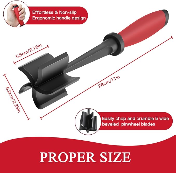 2 Meat Chopper, 5 Curve Blades Ground Beef Masher, Heat Resistant Meat Masher - Image 3