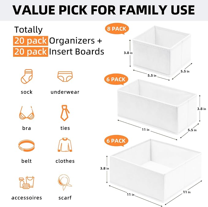 【FAMILY PACK】Drawer Organizer Clothes, 20 Pack Dresser Organizer Bins - Image 2