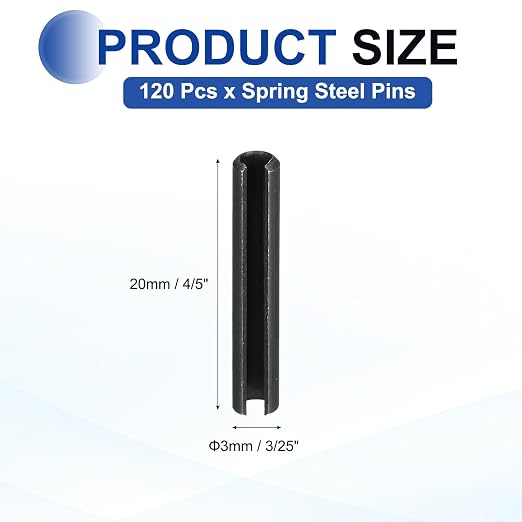 MECCANIXITY 120Pcs Slotted Split Roll Pins 3/25 Inch Dia. 4/5 Inch Length 65Mn - Image 2