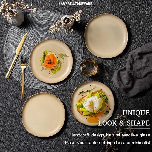 HaWare Stoneware Salad Plates Set of 6, 7.9” Heavy Duty Ceramic