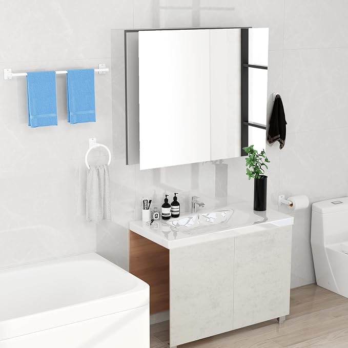 KLJKPA Bathroom Accessories Set, 4 Pieces White Bathroom Hardware Set, 24 inch - Image 6
