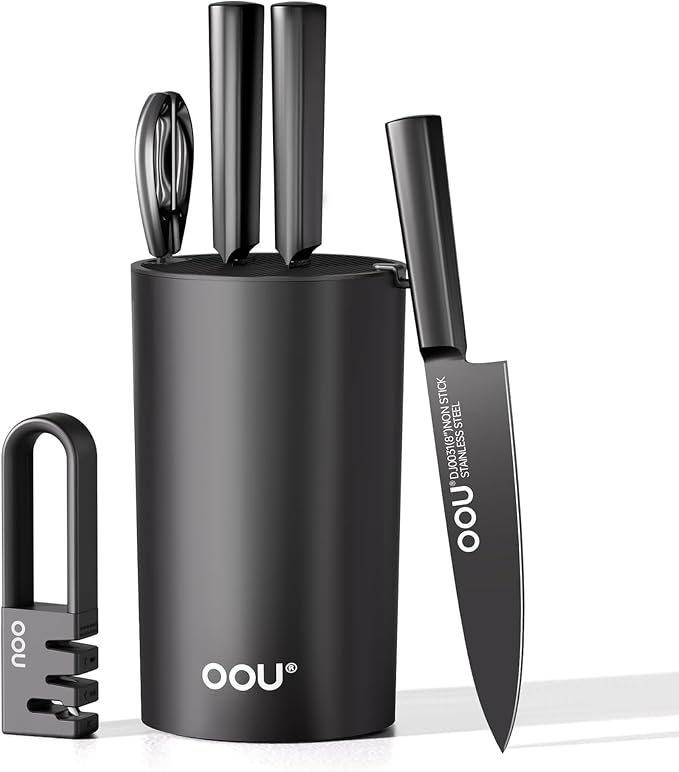 OOU Knife Set with Block and Sharpener, Dishwasher Safe Knife Set by OOU