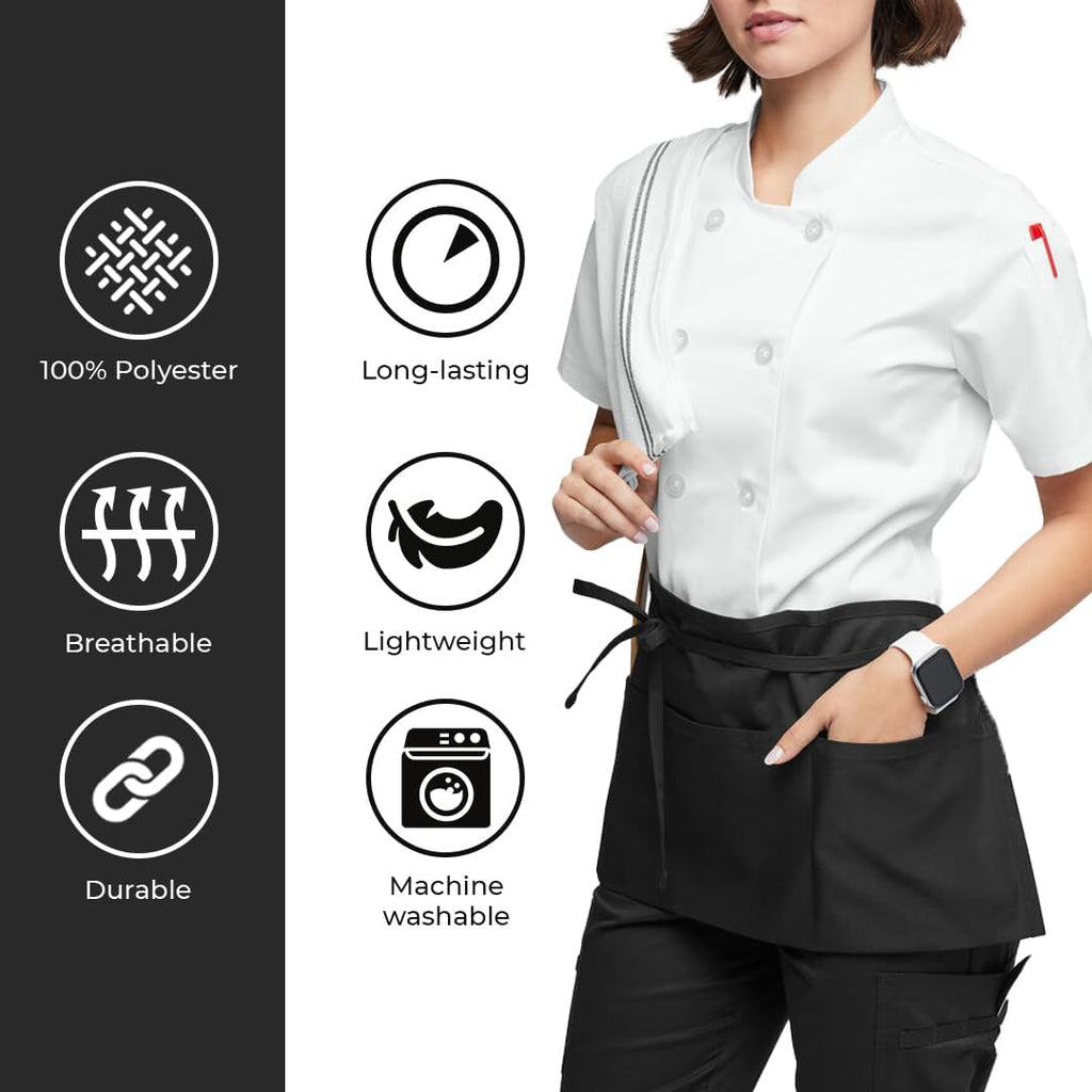 Server Aprons with 3 Pockets – 100% Polyester Waist Apron, 24x12 Inch