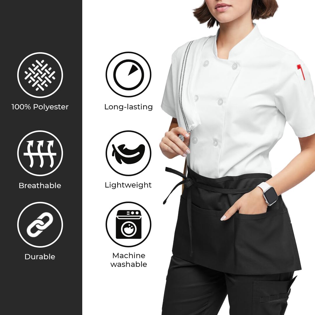 Server Aprons with 3 Pockets – 100% Polyester Waist Apron, 24x12 Inch