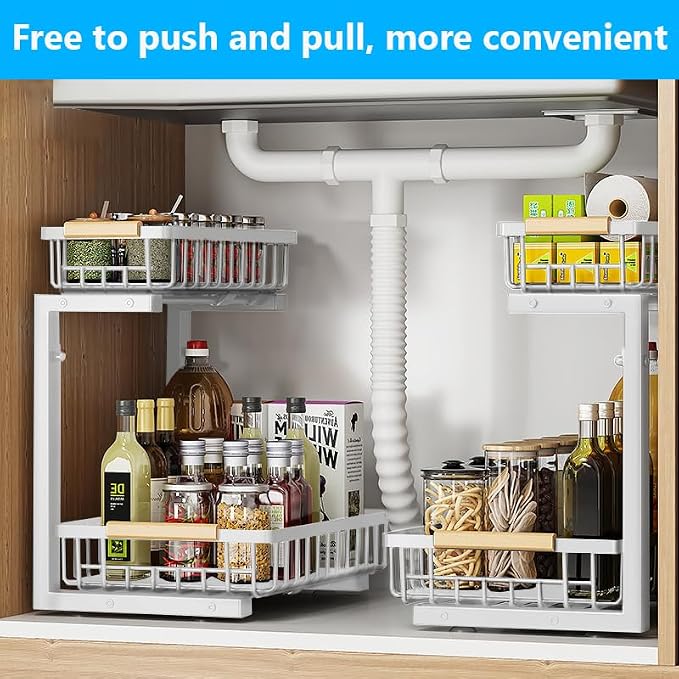 Merrylun Under Sink Organizers, 5 Adjustable Height，Metal Pull Out Under Sink - Image 2