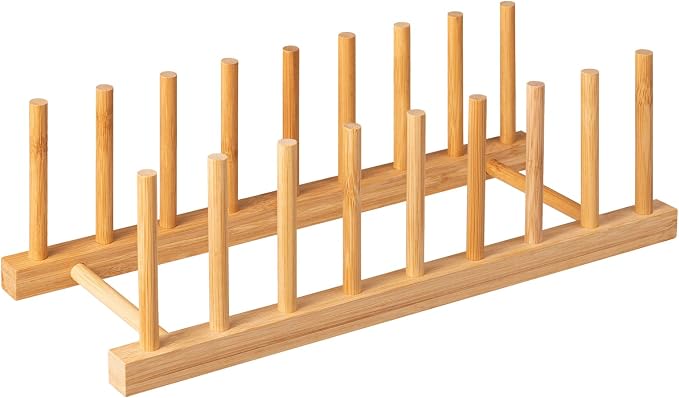 HBlife Bamboo Dish Plate Bowl Cup Book Pot Lid Cutting Board Drying Rack Stand - Image 7