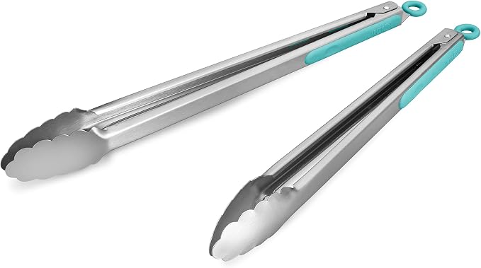 304 Stainless Steel Kitchen Cooking Tongs, Aqua Sky by ALLWIN-HOUSEWARE