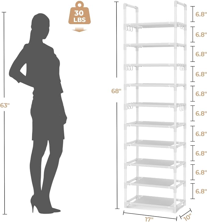 VTRIN 10 Tiers Tall Shoe Rack Holds 20-25 Pairs of Shoes Sturdy Vertical Shoe - Image 3