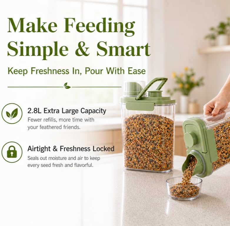 2 Pcs 3 Qt/2.8 L Bird Seed Storage Containers, Plastic Airtight Bird