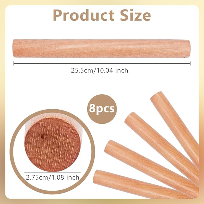 OLYCRAFT 8pcs Wood Rolling Pins 10 inch Clay Rolling Pins 1.1 inch Diameter - Image 2