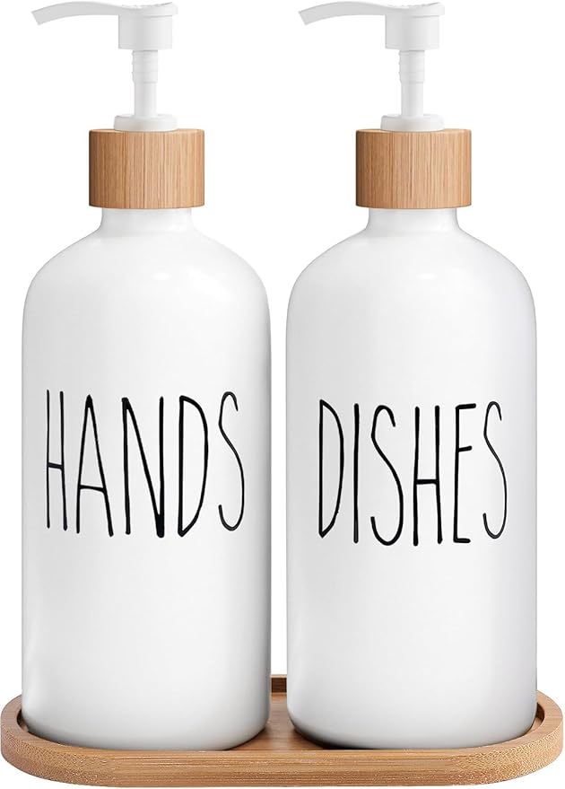 MOMEEMO White Soap Dispenser Set, Contains Hand and Dish Soap Dispenser by MOMEEMO