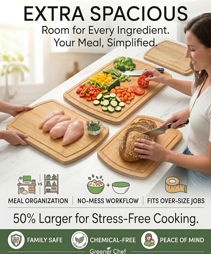 Greener Chef Luxury Bamboo Cutting Board Set of 3 - Image 3