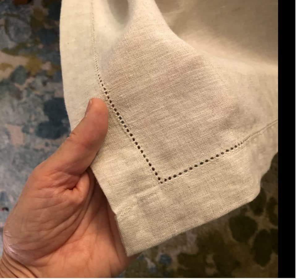 EVERLY Pure Linen Hemstitch Tablecloth,100% Stonewashed French Linen