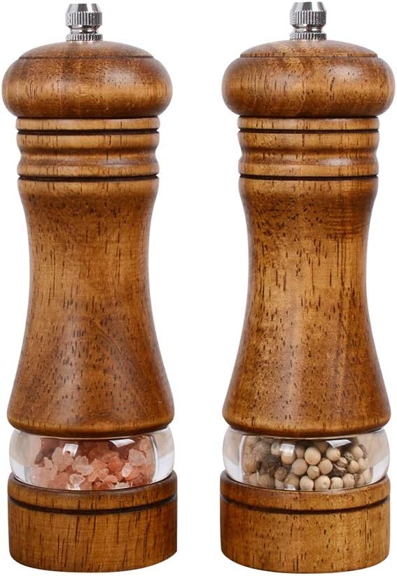 Haomacro Wood Salt and Pepper Grinder Mills Set, Classic Manual Pepper Grinder by Haomacro