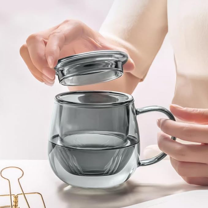 Glass Tea Cup with Infuser and Lid, 17.6oz/520ml Large Borosilicate Teacup - Image 7