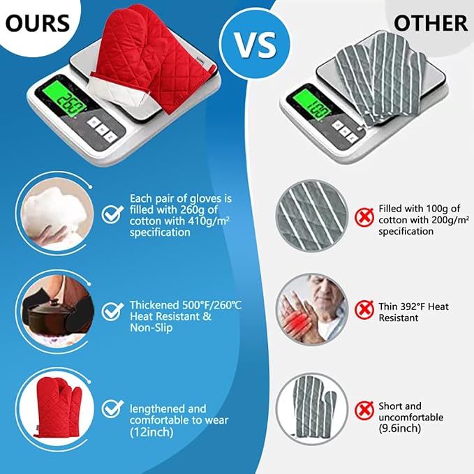 Oven Mitts and Pot Holders 4 pcs Set, High Heat Resistant 500 Degree Extra - Image 3
