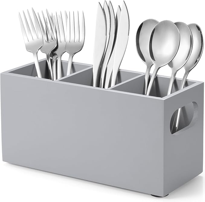 DRASTAR Wooden Silverware Caddy, Flatware Cutlery Holder, Kitchen Utensil Holder by EnhanceYourDailyLife