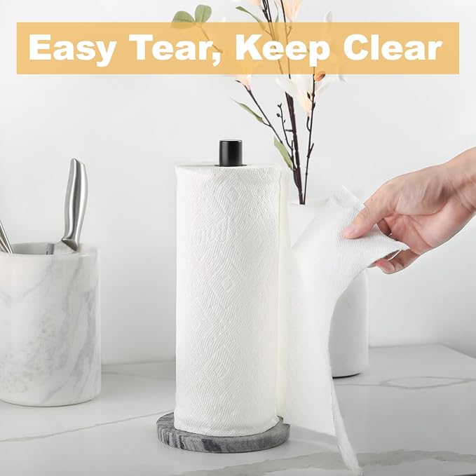 Koville African Marble Base Paper Towel Holder Countertop, Metal Rod 6" Marble - Image 5
